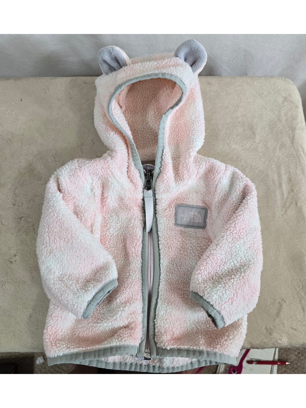 The North Face Infant Pink Sherpa Fleece Jacket with Hood and Ears 0-3M